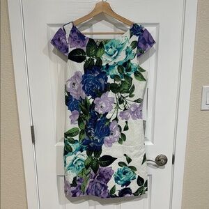 Eliza J Purple and Blue Sheath Mini Dress Bateau Neckline